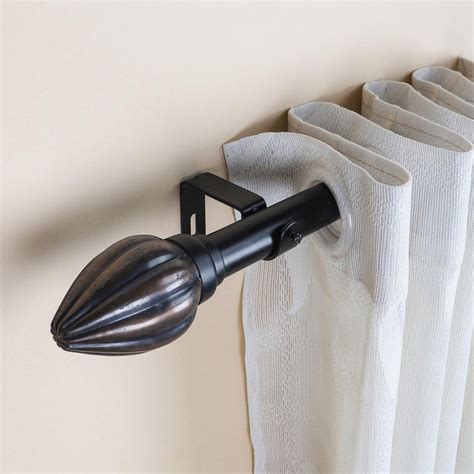 Rustic Metal Finial Extendable Curtain Rod Black 19MM (Hardware Includ ...