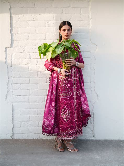 Bin Ilyas Magenta Embroidered Lawn Pakistani Suit - Silk Dupatta Summer ...