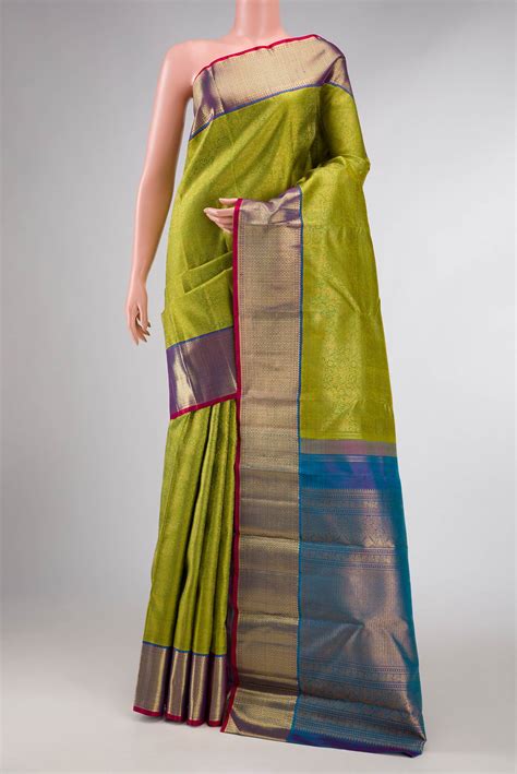 Pure Silk Pure Zari Green Dual Tone Kanchipuram Saree – Nalli Silk ...