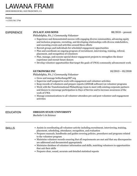 Community Volunteer Resume Samples | Velvet Jobs