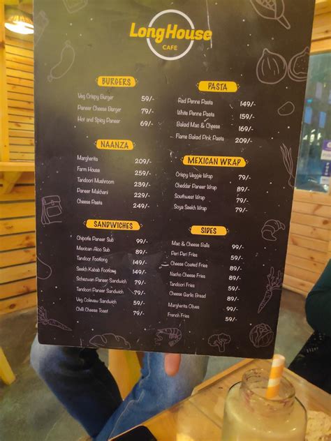 Menu at Long House Cafe, Agra