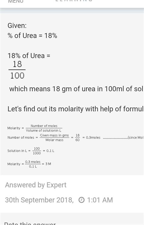 18 percent [W/V] solution of urea is - Brainly.in