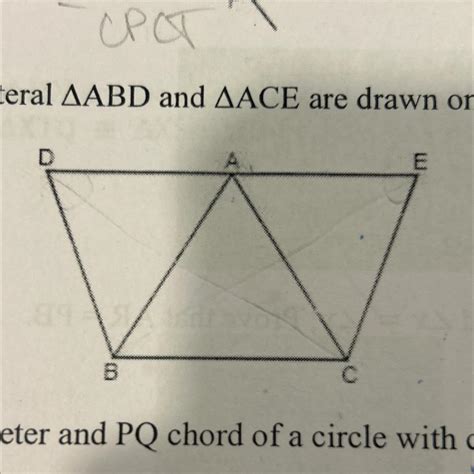 In the given figure, equilateral AABD and AACE are drawn on the sides ...