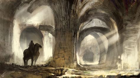 Download wallpaper 3840x2160 rider, horse, silhouettes, ruins, art 4k ...