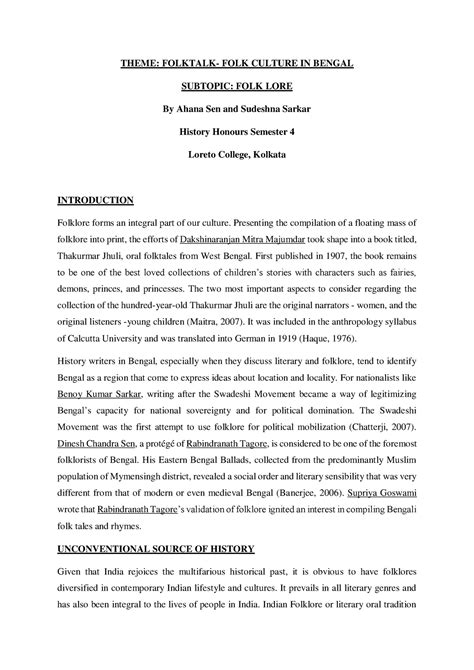 Folklore Paper - THEME: FOLKTALK- FOLK CULTURE IN BENGAL SUBTOPIC: FOLK ...