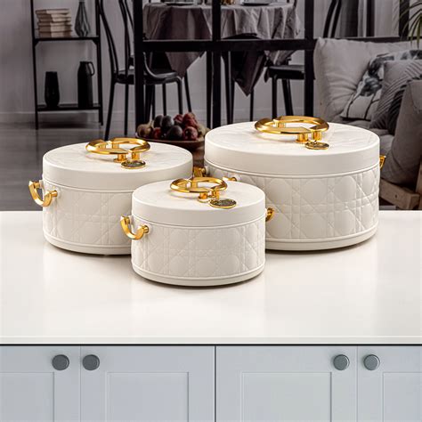 Almarjan 3 Pieces Plastic Hot Pot Set Ivory & Gold - EJ-100/250/400 IV