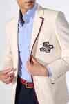 Buy Off White Cotton Piping Placement Patch Logo Blazer Jacket For Men ...
