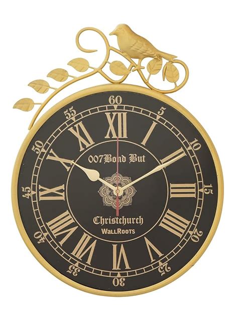 Buy CHRONIKLE Decorative Bird Round Golden & Black Analog Metal Roman ...