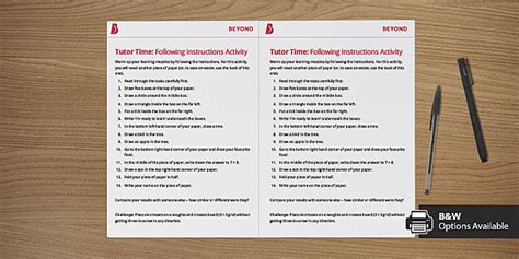 Tutor Time: Following Instructions Activity | Beyond
