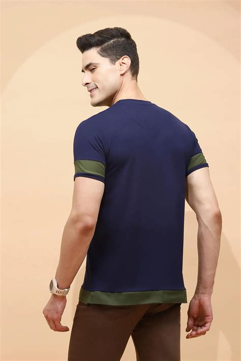 Navy Cotton Blend Regular Fit T-Shirt For Men – Global Re...