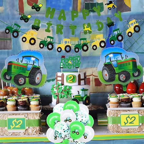 Buy 68Pcs Farm Green Tractor Party Supplies Tractor Birthday ...