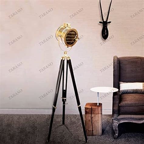 Black Wooden Tripod Floor Lamp, LED Light Tripod Lamp Stand Spot Light ...