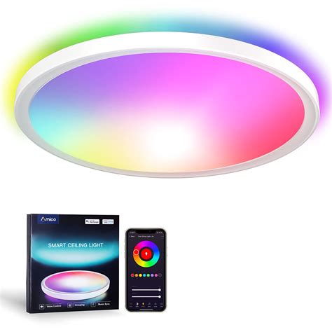 Buy Amico 12 Inch Smart LED Flush Mount Ceiling Light Fixture, RGBCW ...