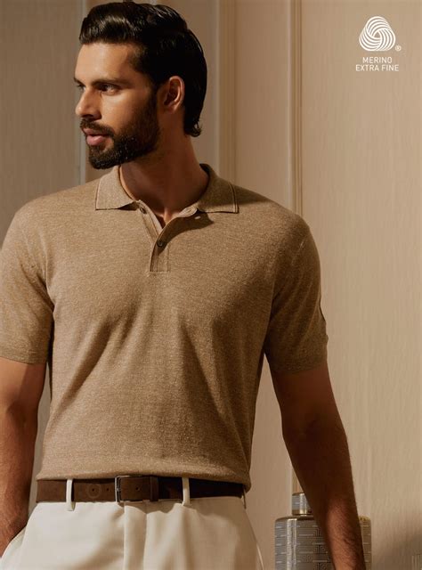 Andamen Taupe Merino Linen Polo