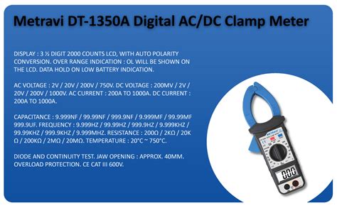 Metravi DT-1350A Digital AC/DC Clamp Meter 1000A with full-function ...