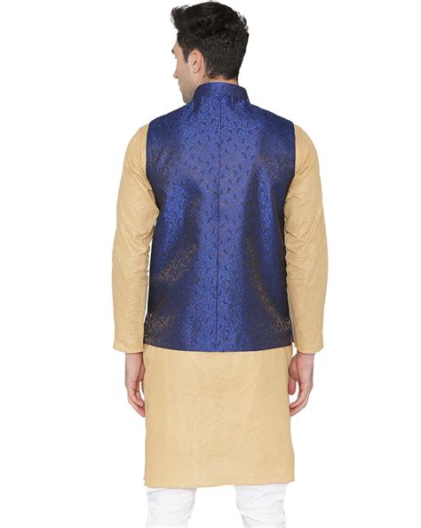 Buy Blue WINTAGE Paisley Print Waistcoat with Mandarin Collar | AJIO