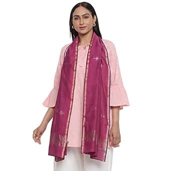 Fabindia Women Silk Jamdani Contrast Border Stole Cotton_FREESIZE ...
