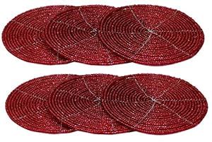 SIMPI HOME DECOR Decorative Handmade Beaded Round Red Coaster Perfect ...