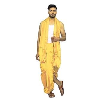 Buy Rameshwaram Fabrics Haldi Ceremony Dress for men, Wedding Dhoti ...