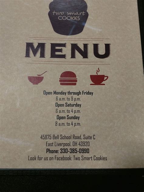 Menu at Two Smart Cookies desserts, Calcutta, Bell School Rd