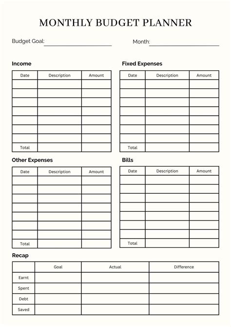 Printable Budget Planner Template