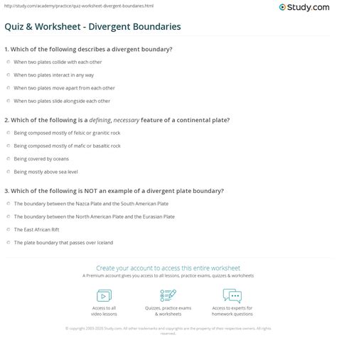 Quiz & Worksheet - Divergent Boundaries | Study.com