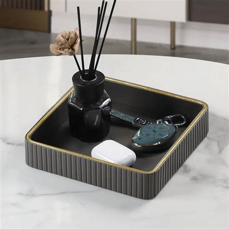 Enhabit Columns Square Leather Valet Tray - Dark Grey | Modern Quests