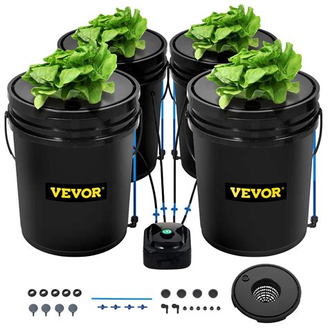 Buy VEVOR 4 Buckets DWC Hydroponic System, 5 Gallon, Deep Culture, s ...