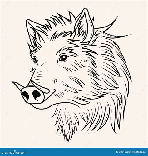 A Wild Boar with Tusks - a Drawing of a Boars Head Stock Illustration ...