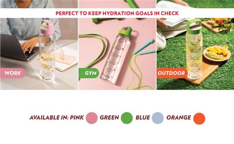 Borosil 1000ml Neo Motivational Time Marker Bottle with Orange Husk Lid ...