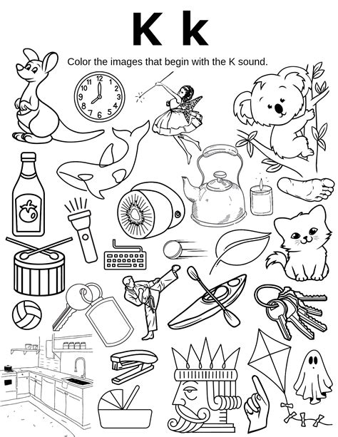 Letter K Image Finder Coloring Worksheet - Classful