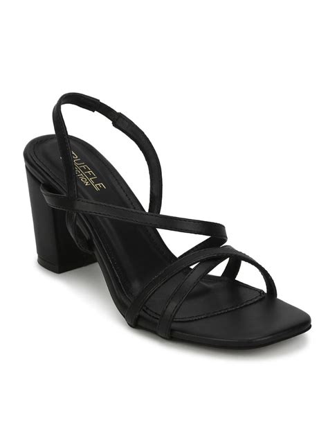 Black PU Crossover Strap Block Heel Sandals – Truffle Collection