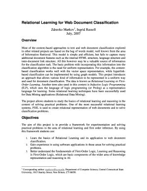 Fillable Online cs ccsu Relational Learning for Web Document ...