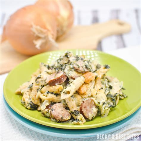 Spinach Alfredo Pasta Bake with Sausage | Becky's Best Bites