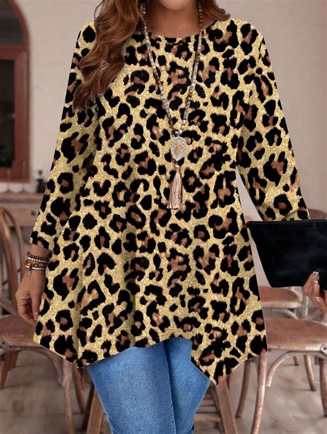 EMERY ROSE Plus Size Women Asymmetrical Hem Round Neck Loose 3/4 Sleeve ...