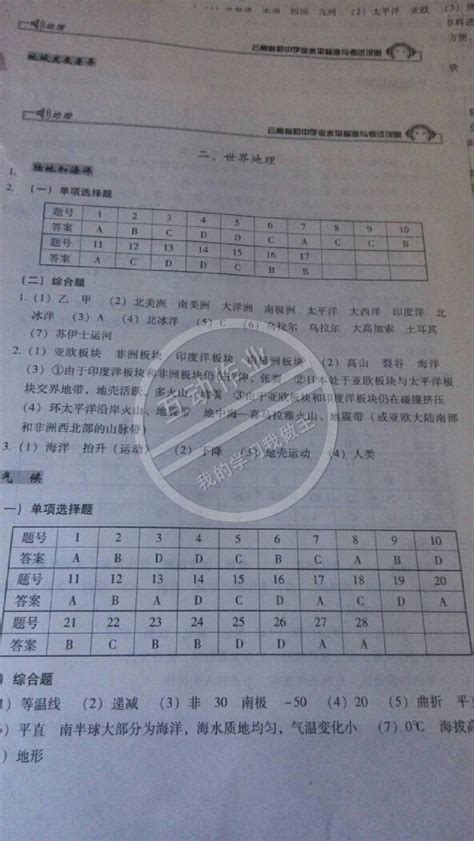 2015年云南省初中学业水平标准与考试说明九年级地理答案——青夏教育精英家教网——