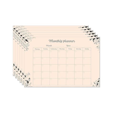 ESCAPER Flower Theme Monthly Planner Sheets - Pack of 6, A3-Sized ...