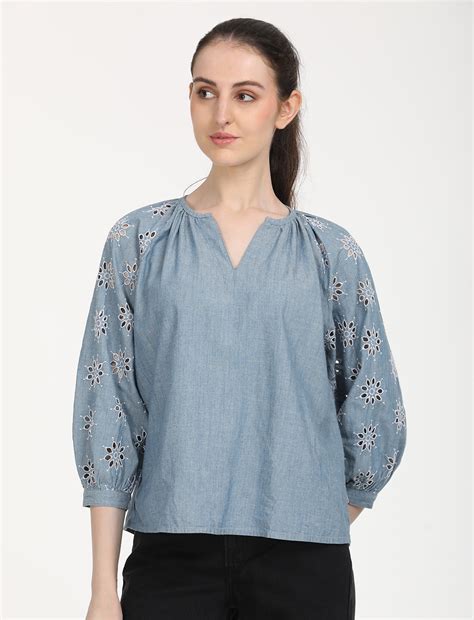 Women's Floral Print Blue Peasant Top – Levis India Store