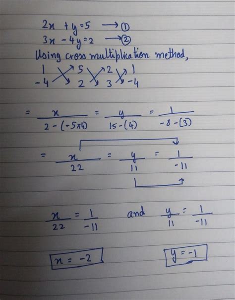Find the solution set with the method of cross multiplication. 2x + y ...