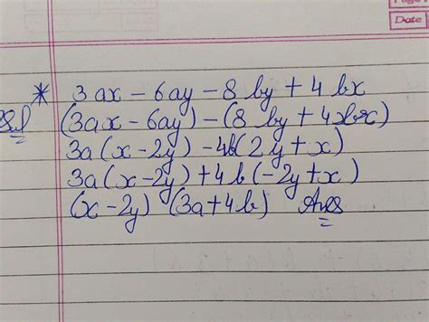 Factorise the expression of 3ax-6ay-8by+4bx - Brainly.in