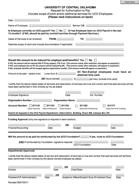 Fillable Online Request for Authorization to Pay for UCO Employees Fax ...