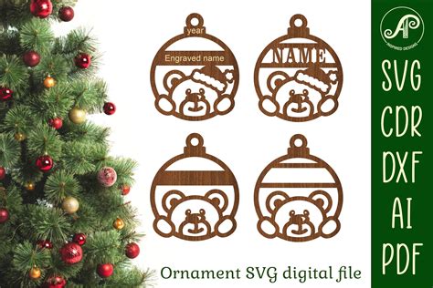 Teddy Bear Christmas Ornaments, SVG Cut · Creative Fabrica