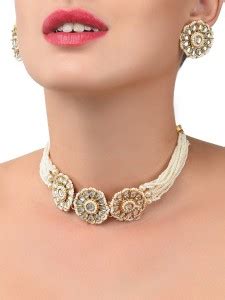 ZAVERI PEARLS Stone Gold-plated Gold, White Jewellery Set Price in ...