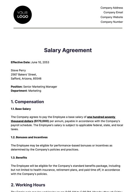 Free Salary Agreement HR Template to Edit Online