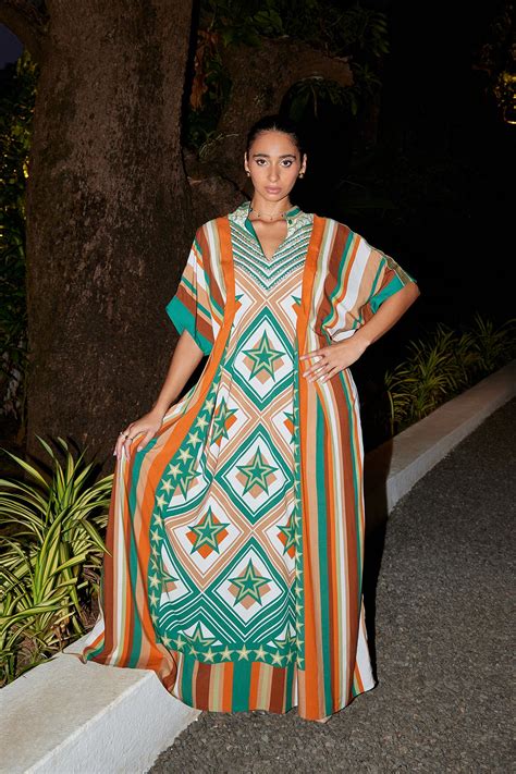 Women's Sustainable Earthy Stars & Stripe Sundowner Kaftan - Verandah