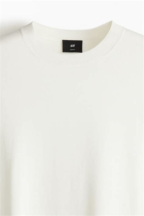 Slim Fit Fine-knit T-shirt - White - Men | H&M IN