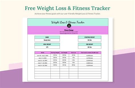 Weight Loss & Fitness Tracker in Excel, Google Sheets - Download ...
