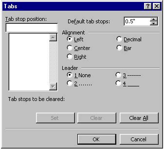 Image result for Tabs Dialog Box Word