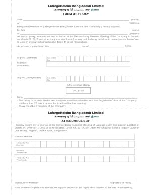 Fillable Online form of proxy attendance slip Fax Email Print - pdfFiller