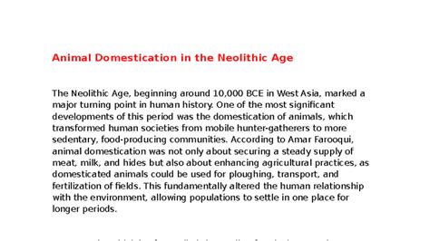 Animal Domestication in the Neolithic Age: A Transformative Shift - Studocu